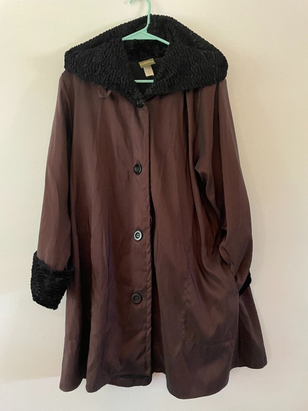 Vintage 90s Maralyce Ferree Coat Cape Reversible Lagenlook Nylon Brown hood L